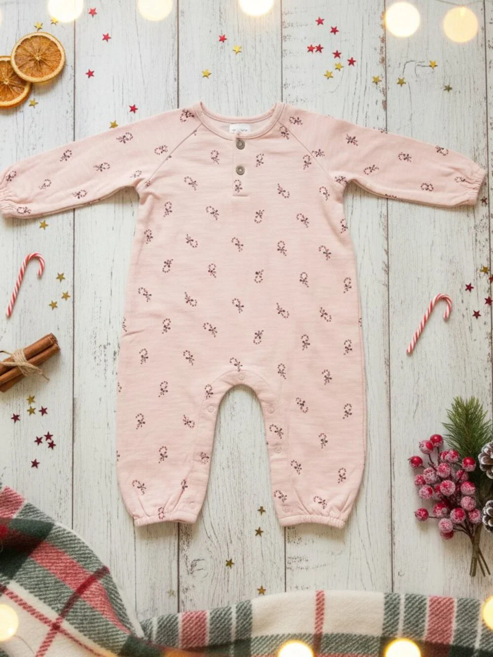 Rylee + Cru Candy Cane Henley Jumpsuit NWOT 6-12M Christmas Baby